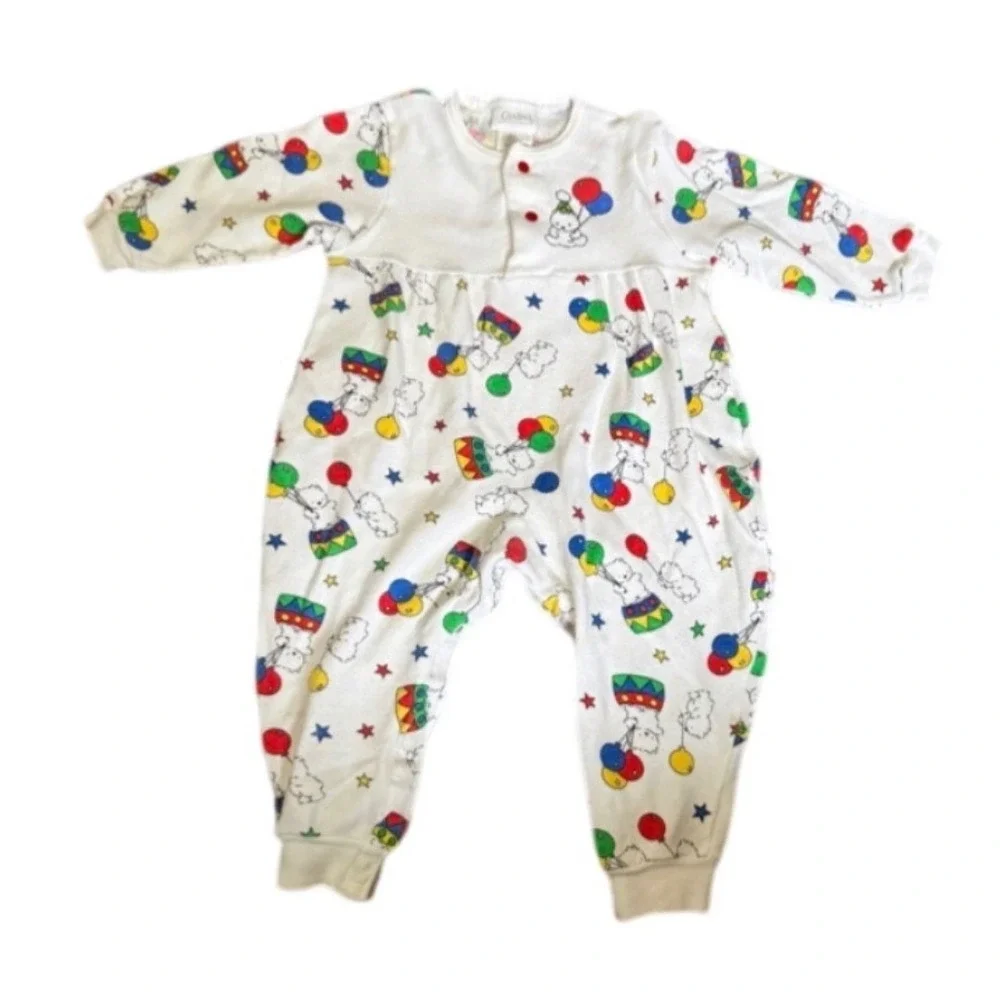 Vintage Carters Baby Bear Balloon Sleeper Romper White 6-9 Months USA Made